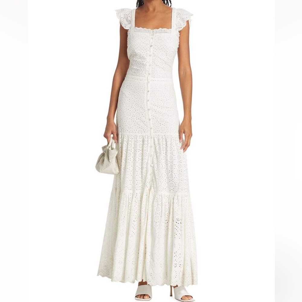 Veronica Beard White Aislin Eyelet Tiered Maxi Dress